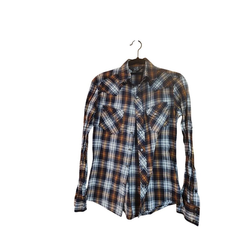 Salt Valley Western Pearl snap Brown Plaid Shirt Womens XS